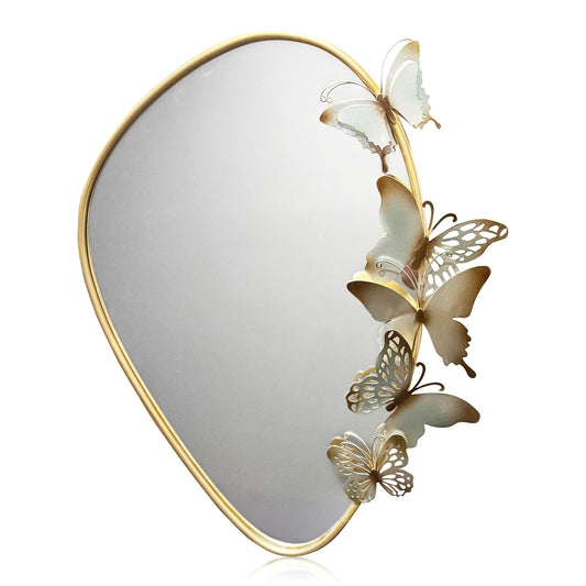 Decorative Wall Mirror with Butterfly Design, Gold Frame, Irregular Shape Perfect for Living Room, entryways, Bathroom, Home Decor