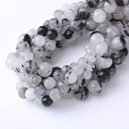 45PCS 8MM Natural Black Rutilated Quartz Stone Beads Energy Healing Beads for DIY Jewelry Bracelet Necklace Making for Jewelry Making15Inch