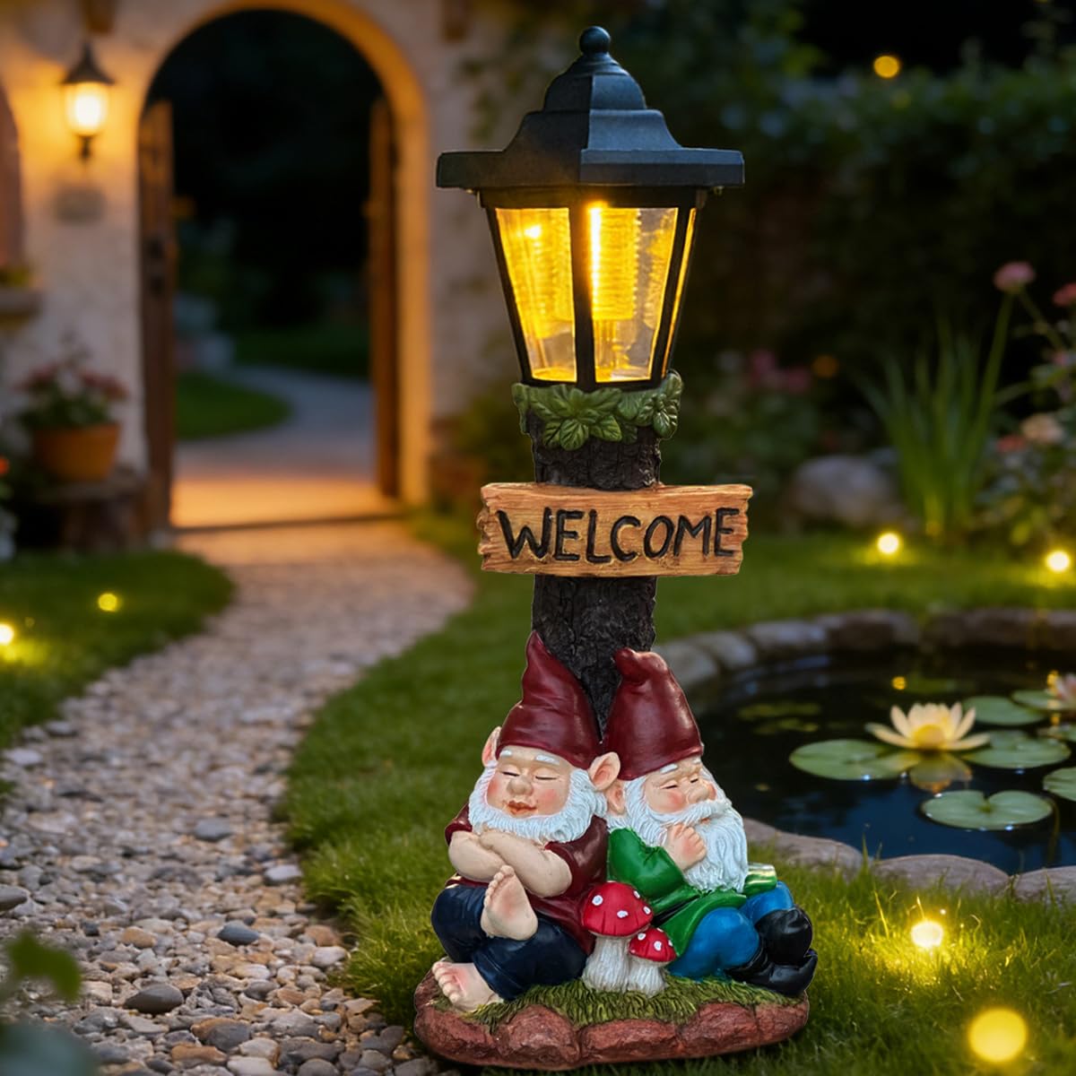 ZYLiWoo Garden Gnome Statue with Solar Lights,Outdoor Figurine Light for Outside Landscape,Lawn Yard, Path、Patio Sculptures Decor - Unique Gift for Grandmothers, Women,Sisters for Christmas Birthday