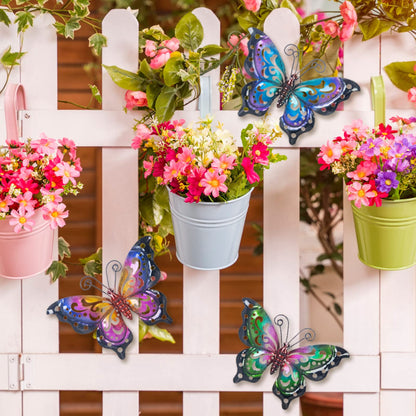 dreamskip 3 Pack Metal Butterfly Wall Art Outdoor Decor, Butterflies Spring Wall Sculpture Hanging Metal Wall Decorations for Garden, Patio, Fence, Yard, Living Room, Bedroom