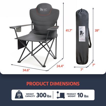 OUTSIDER Folding Camping Chair Heavy Duty Folding Chair 300lbs Oversized Outdoor Chairs with Cup Holder, Cooler Bag, Storage Pocket & Lumbar Support (Style-2, 2)