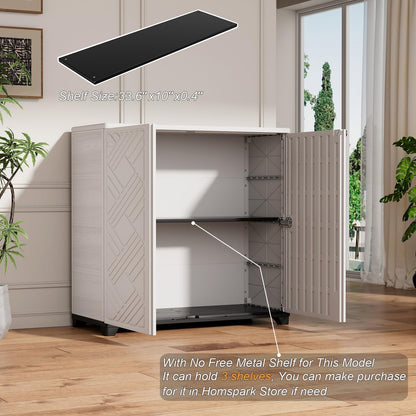 HOMSPARK Indoor/Outdoor Storage Cabinet with Doors, 34”x15”x34” HDPE Plastic Storage Box for Bedroom, Bathroom, Living Room, Balcony, Multi-Purpose for Daily Tools, White