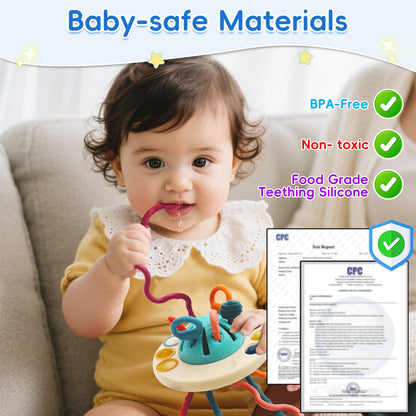 Fyxttalor Baby Toy for 12M+, Montessori Sensory Toy Play Set for Toddlers, UFO Pull String Toy in Stollers Educational Toy for Development Fine Motor Skills Gift for Boys& Girls