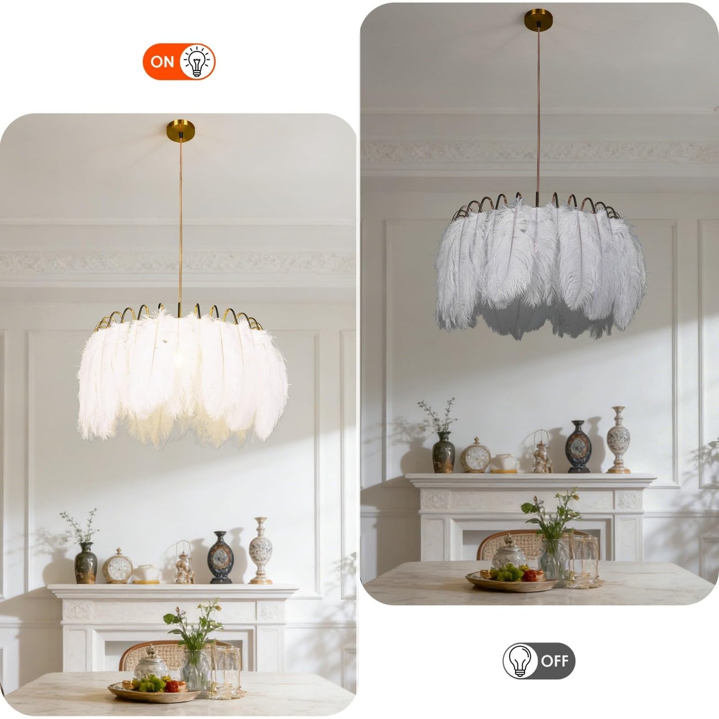 mfanchan 20.9" Nordic Modern Gold Feather Chandelier, Art Decor Feather Light Fixture Nordic Pendant Light Romantic Hanging Ceiling Lighting for Kitchen Island Girls' Room Living Dining Room Foyer