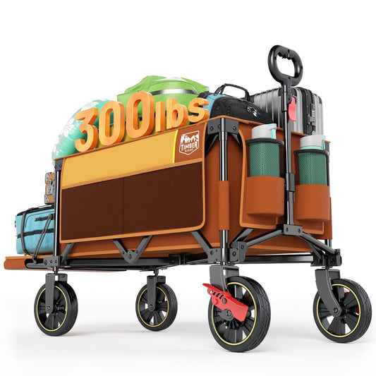 Timber Ridge 49" Extra Long Collapsible Folding Wagon with Tailgate and Brakes, 250L Capacity All-Terrain Wagon Carts Foldable, 300lbs Portable Cart for Dog, Garden, Outdoor Camping Sports, Orange