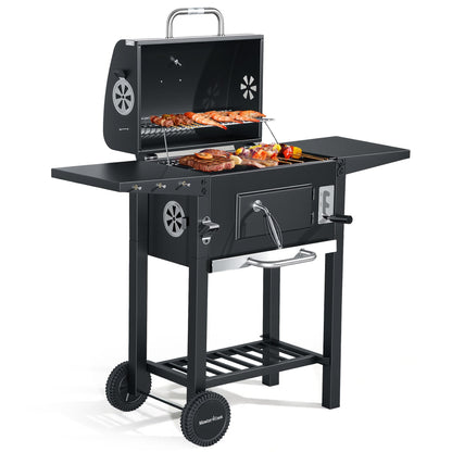 MASTER COOK Charcoal Grills with Two Foldable Side Tables, 353 Sq.In Cooking Area Outdoor Smoke Barbecue bbq Grill for Camping, Backyard Party, Patio, Picnic, Garden, Black,18"D x 43"W x 37"H
