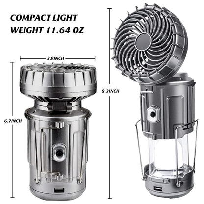 SupBri 2Pack Solar Camping Lantern with Fan, 3-Way Power Source,Rechargeable Lanterns for Power Outages, Camping Lights for Tent Hurricane Emergency Camping Gear Must Haves