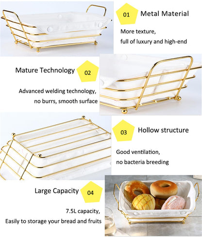 Gold Baskets for Bread Serving, Parties Gold Wire Basket for Fruit Vegetables Bread (2)