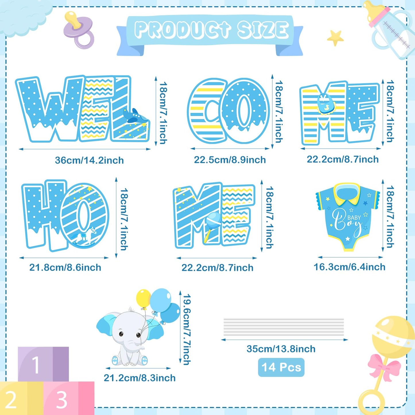 Welcome Home Baby Boy Decorations 7 Pieces Welcome Boy Yard Sign with Stakes Blue Gender Reveal Lawn Sign for Baby Shower Party Supplies Newborn Announcement Outdoor Lawn Garden Yard Decor