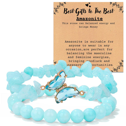 RONYOSTING Amazonite Healing Bracelet for Women - Yoga Jewelry with Butterfly Charm, Handmade Stretchy Round Beads Bracelet, Enhance Positive Energy