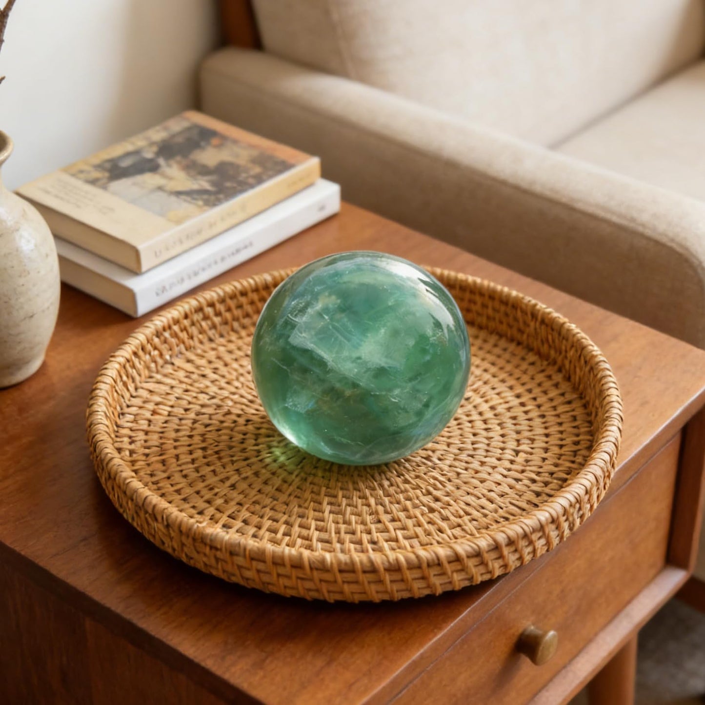 AierCrystal Natural Stone Crystal Sphere Feng Shui Home Decoration Ball Positive Energy Scrying Orb for Meditation Tool for Spiritual Space Purification Globe Diameter 5-6cm Green Fluorite Sphere