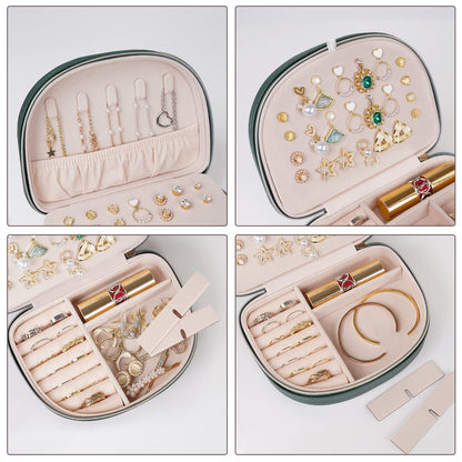 ProCase Travel Size Jewelry Box, Medium Portable Seashell-Shaped Jewelry Case, 2 Layer Jewelry Organizer in PU Leather for Women -Emerald