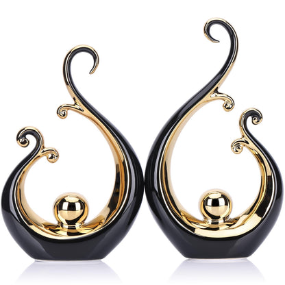 Glossy Black and Gold Decor Ceramic Statue, Modern Abstract Art Luxury Centerpiece - Black Gold Shelves Bookshelf&dining Table Decorations, Versatile Coffee Table Tv Stand Home Decor and Gift Choice