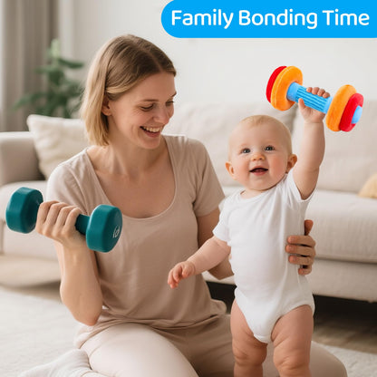 Baby Toys 3-6-12 Months Sensory Toy for Babies Workout Dumbbell Weights Toy Set with Rattles,Crinkle,Mirror & Teether,Montessori Toys for 6 Month Old Infant Baby Girl Boy Gifts