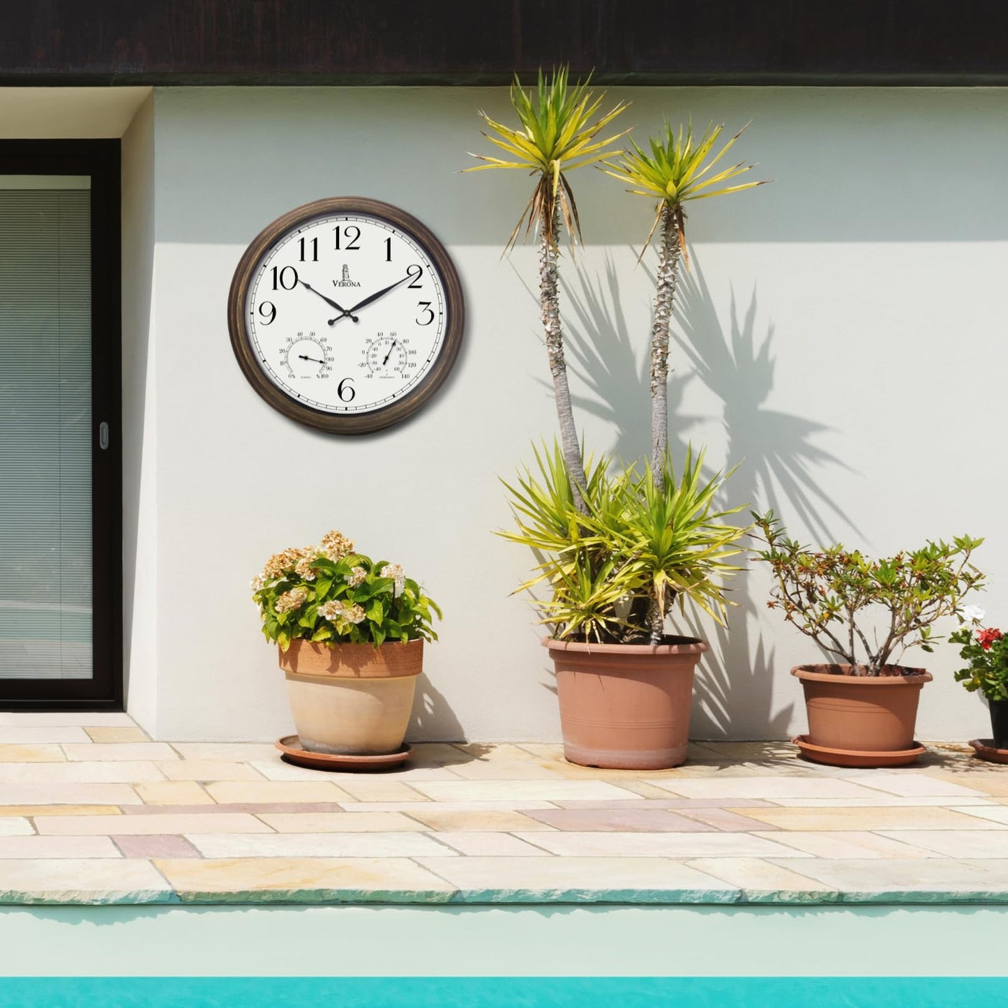 Outdoor Clocks for Patio Large Waterproof with Thermometer - 24 inch Indoor Outdoor Wall Clock with Temperature and Humidity Combo - Weatherproof, Accurate & Easy to Read for Pool, Garden & Home Decor