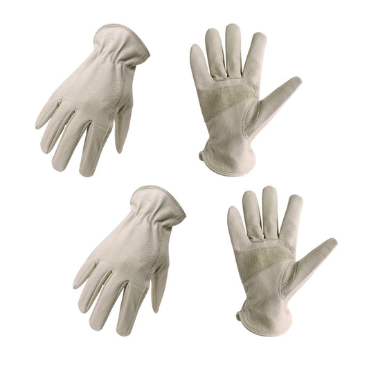 HLDD HANDLANDY 2 Pairs Pigskin Leather Work Gloves for Men & Women, Reinforced Palm, Soft & Breathable Design for Driving, Construction, Welding, Chainsaw, Farm, Gardening, Yardwork