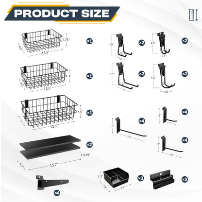 FOFARY 35Pcs Slatwall Accessories Kit, with Slatwall Hooks, Baskets, Shelves, Bins, Heavy Duty Slat Wall Accessory for Garage Organization, Workshop & Utility Room
