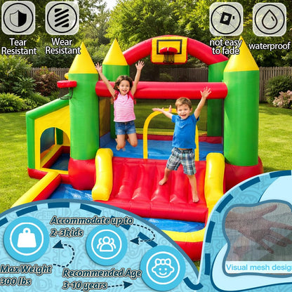 JumpYeah Inflatable Bounce House with Ball Pit,Toddler Toys Slide Trampoline Outdoor with Blower,Big Kids Bouncer Jumper Playhouse Indoor Bouncehouse,110x118x85 Inches