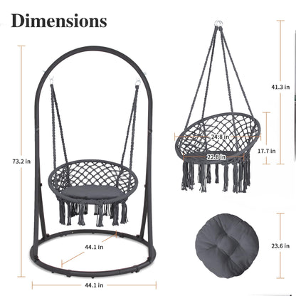 SUNCREAT Indoor Hammock Swing Chair with Stand, Hanging Chair Outdoor with Stand, 330 lbs Capacity, Patent Pending, Grey