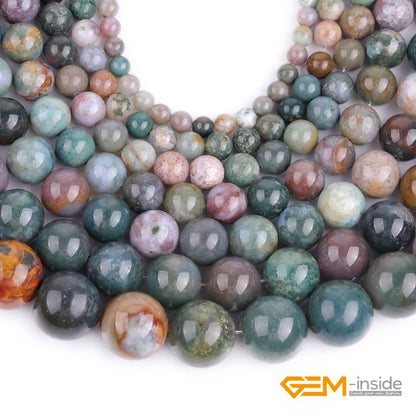 GEM-Inside Natural 18mm Indian Agate Gemstone Loose Beads Round Crystal Energy Stone Power Beads for Jewelry Making 15"