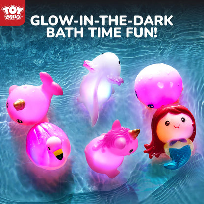 TOY Life 6 PCS Mermaid Light Up Bath Toys for Kids Ages 4-8, No Hole Glow Bath Toys for Kids, Baby Toddler Bath-Time, Bathtub Toys Gifts for Kids Girls Boys, Ideal for Shower, Bathtub, Pool