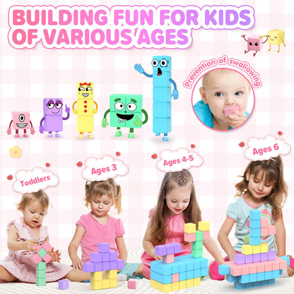 45pcs Magnetic Blocks for Kids Ages 3-5,Magnetic Building Blocks for Toddlers Girl Toys,Creative Sensory Toys 1-3 Magnet Cubes Toys Gifts for 3 4 5 6 7 8 Year Old Boys & Girls Valentines Day Toy
