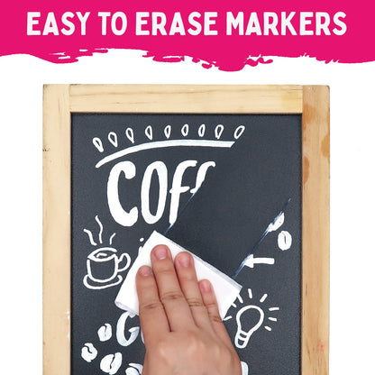 White Chalk Markers Fine Tip (4 Pack 3mm) - Wet & Dry Erase Chalk Pens for Blackboard, Chalkboards, Windows, Signs, Glass, Bistro - 3mm Reversible Bullet & Chisel Point