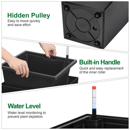 Garvee 30" Tall Planters Set of 2, Outdoor＆Indoor Black Planter Pots, High Front Porch Planter Pots with Drainage Holes＆Water Level Monitor＆Inner Bucket,Black