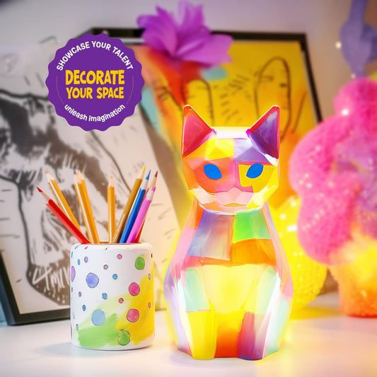 Paint Your Own Cat Lamp Kit, Arts and Crafts for Kids Ages 8-12, Art Supplies Painting kit for Kids 6-12, Cat Night Light Toys Girls Boy Birthday Easter Gifts for Kids Ages 3 4 5 6 7 8 9 10 11 12+