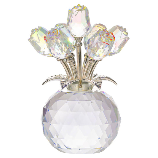 Clear Rose Flower Crystal Figurine with Vase, Bouquet Flowers Ornament Gifts for Wife Girlfriend Women, Handmade Crystal Flower Collectible Home Table Decor for Valentines Day Wedding Anniversary