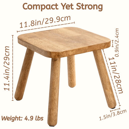 Youeon 12 Inch Square Solid Wooden Step Stool, Non-Slip One Step Stool for Adults, Holds up to 300 Lbs, Portable & Sturdy, Footstool for Bedroom, Bathroom, Kitchen, Easy to Assemble