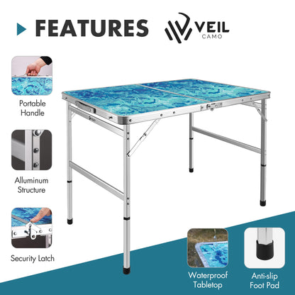 VILLEY Folding Camping Table 3FT, Adjustable Height Portable Aluminum Table with Handle, Lightweight Foldable Table for Outdoor Picnic BBQ Travel Camping Indoor Use