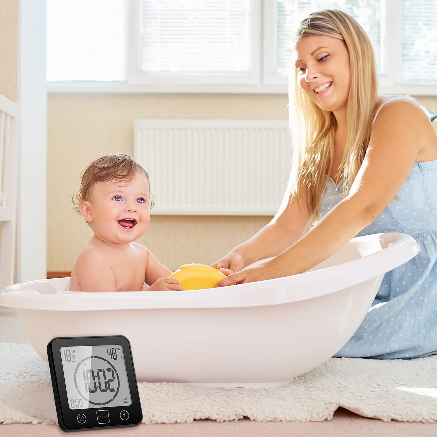 SS SUNSBELL Digital Bathroom Shower Wall Clock Timer, Shower Clock Waterproof with Big LCD Display, Touch Screen Timer with Suction, Large Countdown Visual Hanging Wall Clock (Black)