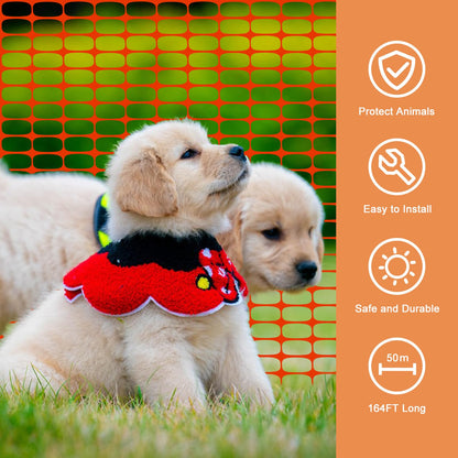 Temporary Fencing, Plastic Mesh 3.3'x164' Roll with 100pcs Ties, Reusable Garden Fencing for Dog, Deer Fences, Construction, Animal Barrier, Poultry, Snow Fence, Orange