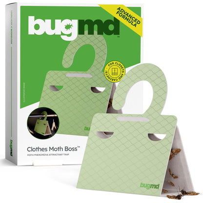 BugMD Clothes & Pantry Moth Traps (6 Count) – Sticky Glue Pheromone-Based Repellent for Closets, Cabinets & Wardrobes – Non-Toxic - Green