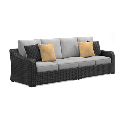 Signature Design by Ashley Beachcroft Casual Nuvella Weather Resistant Fabric 2-Piece Outdoor/Indoor Loveseat with Cushion and 4 Toss Pillows, Black & Light Gray