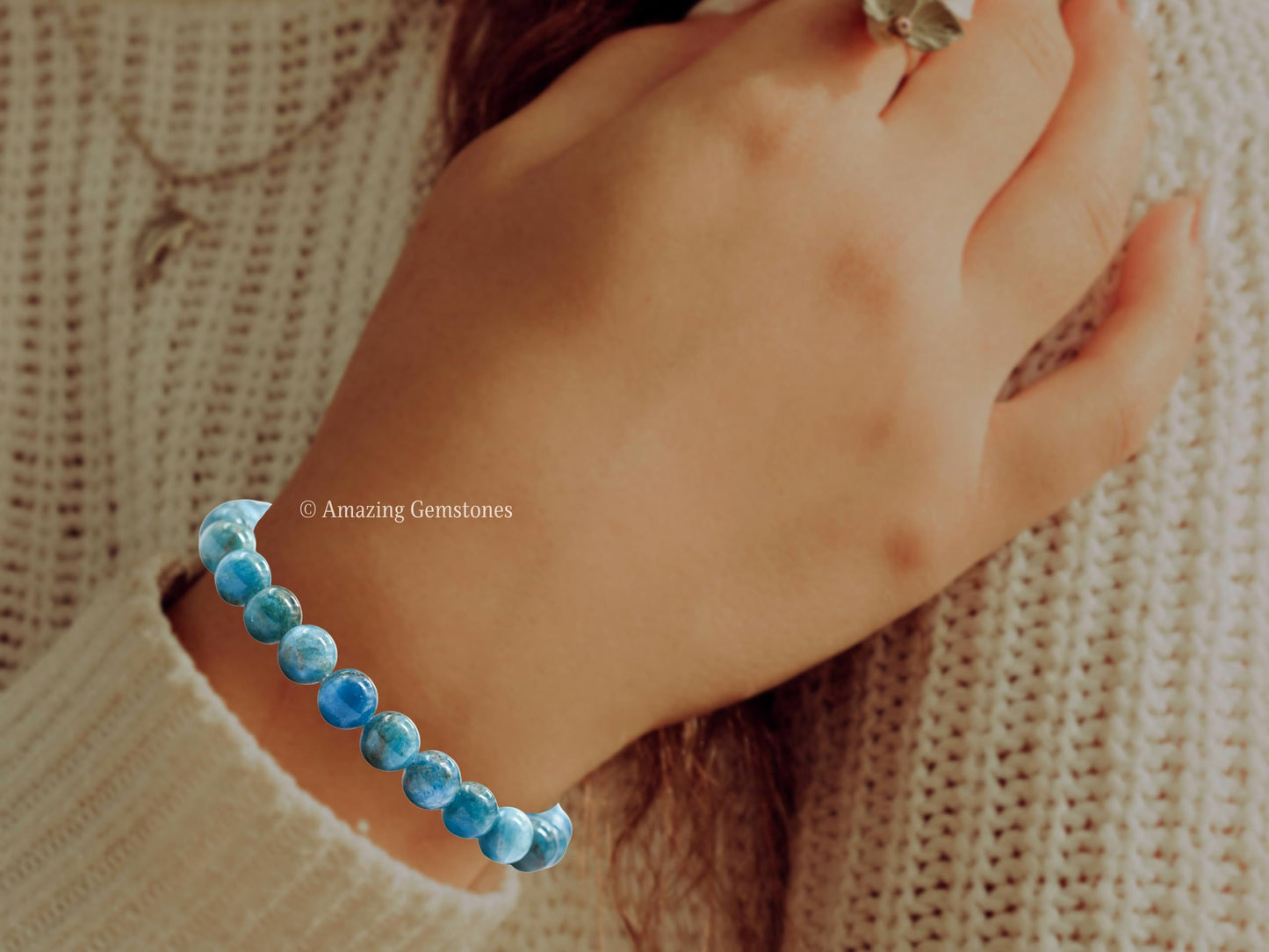 Amazing Gemstone Crystal Bracelet for Women Men's Gifts - Protection Healing Crystal Bracelet - 8mm Gemstone Beaded Stretchable Bracelet Pulseras Para Hombres Mujer Stocking Stuffers Mothers Day Gift (Apatite)
