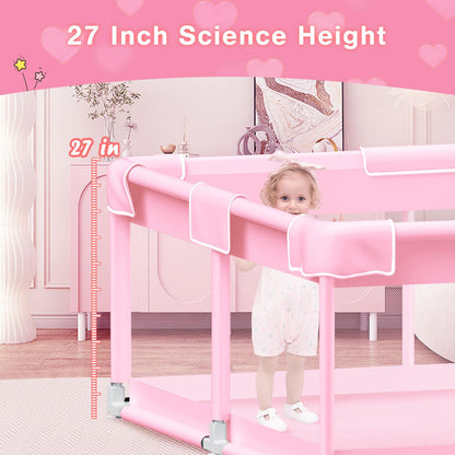 Pink Baby Playpen 50x50 Inches Playpen for Little Princess Play Yards Indoor & Outdoor Sturdy Safety Baby Girls Play Pen with Soft Breathable Mesh Toddlers Activity Center with Anti-Slip Base