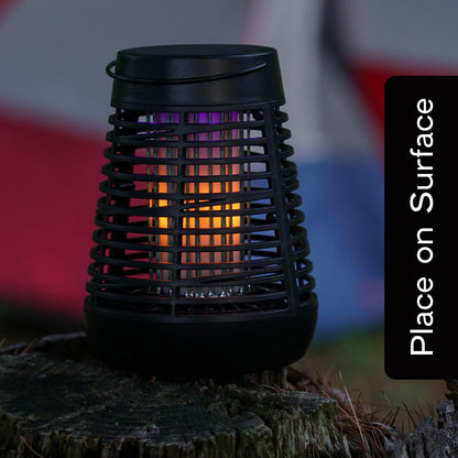 PIC Portable Bug Zapper, 600V Solar Powered Insect Trap & Fly Zapper for Outdoor Use, LED Flickering Flame, Activates Automatically in Dark, Weatherproof Outdoor Fly Trap, Kills Bugs on Contact