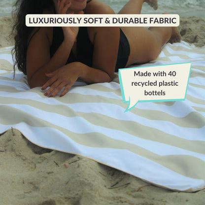 Plush Microfiber Beach Blanket, Extra Large Beach Mat for 3-6 Persons, Sandproof, Windproof | Hole for Umbrella, Corner Sand Pockets to Fight Wind (Bag for Blanket Included)