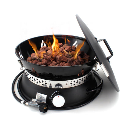 19" Propane Gas Fire Pit with Auto Flame-Out Gas Shut-Off, Portable with Lid & Carry Handle, 58,000 BTU, 10 FT Hose, 8 lb Lava Rocks for Camping, RV, Patio, Backyard,Propane Fire Pit for Camping