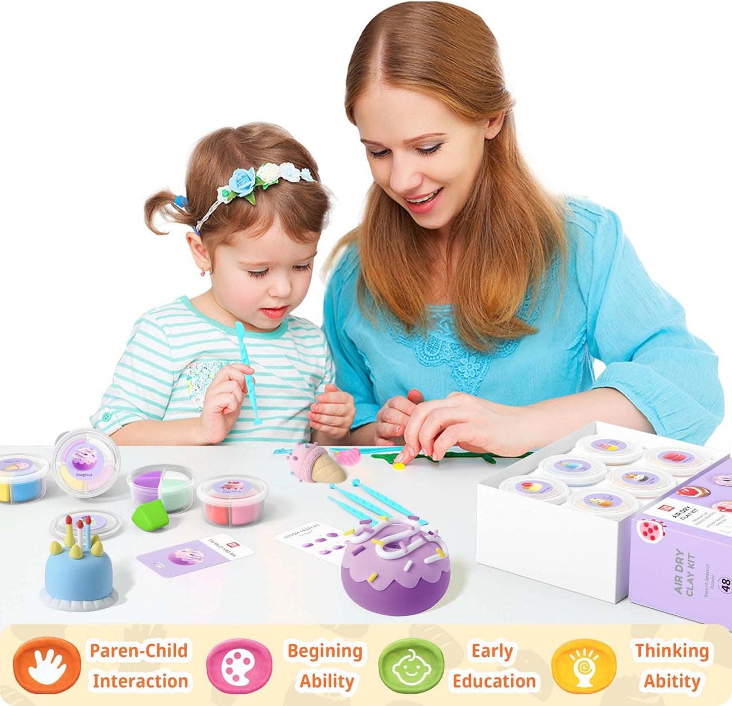 Air Dry Clay for Kids - Modeling Clay Kits, Ultra Light & Soft, Safe & Non-Toxic, 12 Boxes DIY Model Magic Clay 48 Colors with Sculpting Tools und Tutorials, Creative Art Crafts Toys Gifts Boys Girls