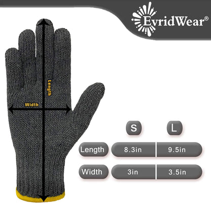 Evridwear Cotton Work Gloves Light-duty String Knit BBQ Glove Liner for Outdoor Cooking, Painting, Gardening Men & Women 10 Pairs (Grey, Large)
