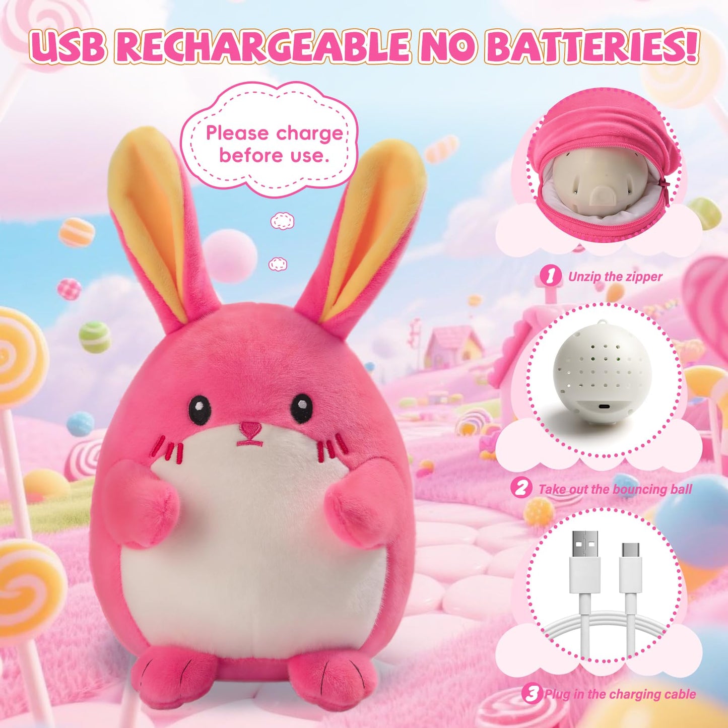 Crawling Pink Bunny Baby Toy with 48 Songs & Record, Interactive Musical Plush Toy for Babies 6-12 Months, Rechargeable Dancing Stuffed Animal, Sensory Toy for Toddlers 1-3, Cute Baby Gift for Girls