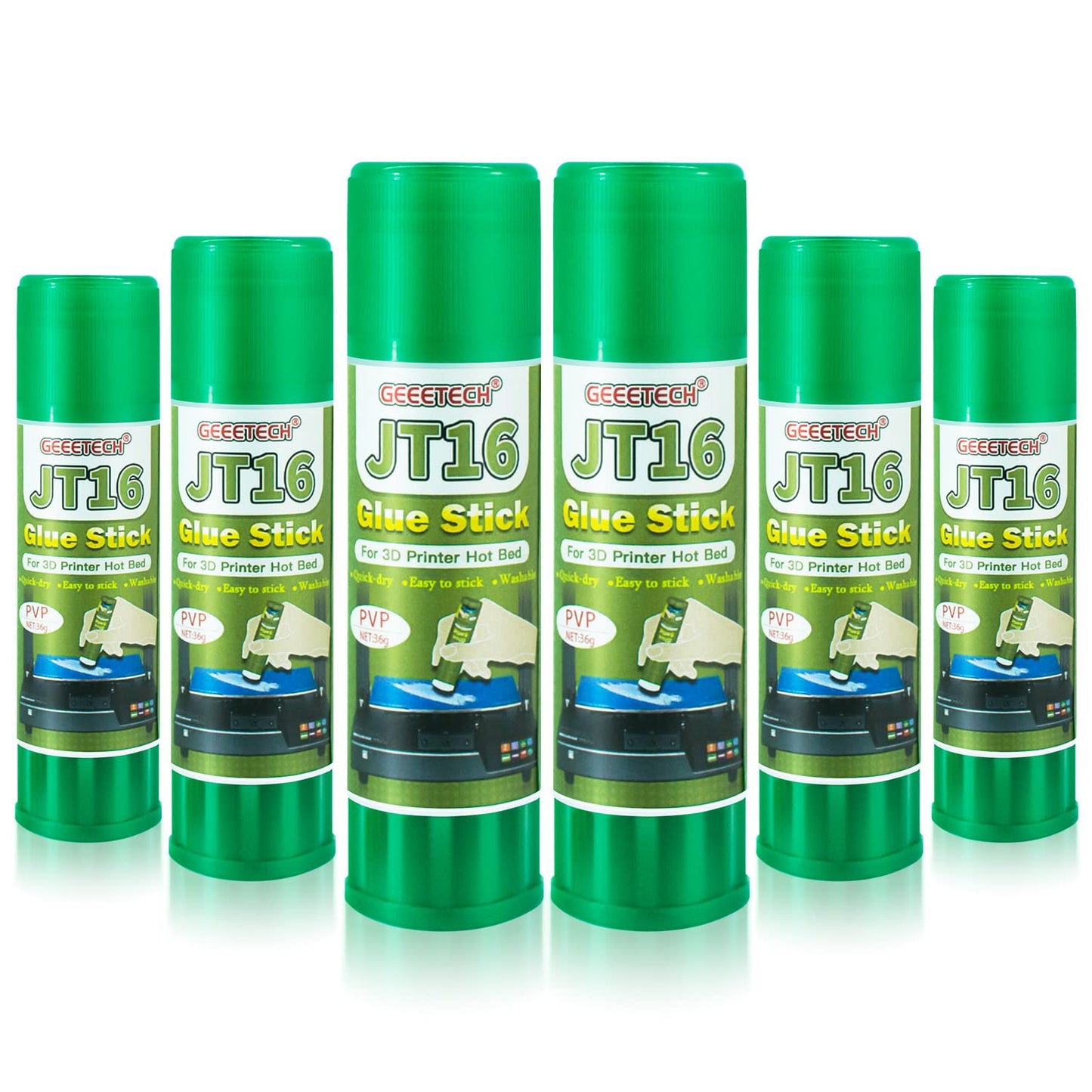 3D Printer Glue Sticks 6-Pack, 1.27oz Each, Strong First Layer Adhesion, Prevents Warping & Shifting, Fits Glass, PEI Sheet, Aluminum Build Plate, Fits PETG, PLA, TPU, ABS Filaments, Easy to Clean