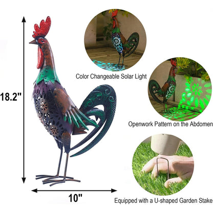 WDLFCGC Solar Rooster Statue Light Outdoor, 18" Metal Yard Art Rooster Figurines(Retro Rooster).