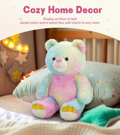 Tezituor Rainbow Teddy Bear Stuffed Animal,13.78in Cute Bear Plush Toys, Cozy Bears Plushies,Stuffies for Girlfriend, Kids Valentine’s Day,Christmas,Birthday Gifts,Huggable Medium Size(Rainbow)