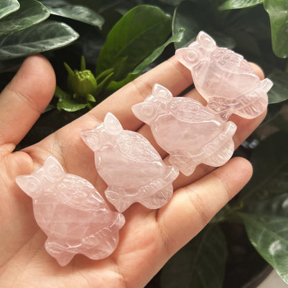 Bacatgem Natural Rose Quartz Owl Figurines Crystals and Healing Stones,Haped DIY Pendant