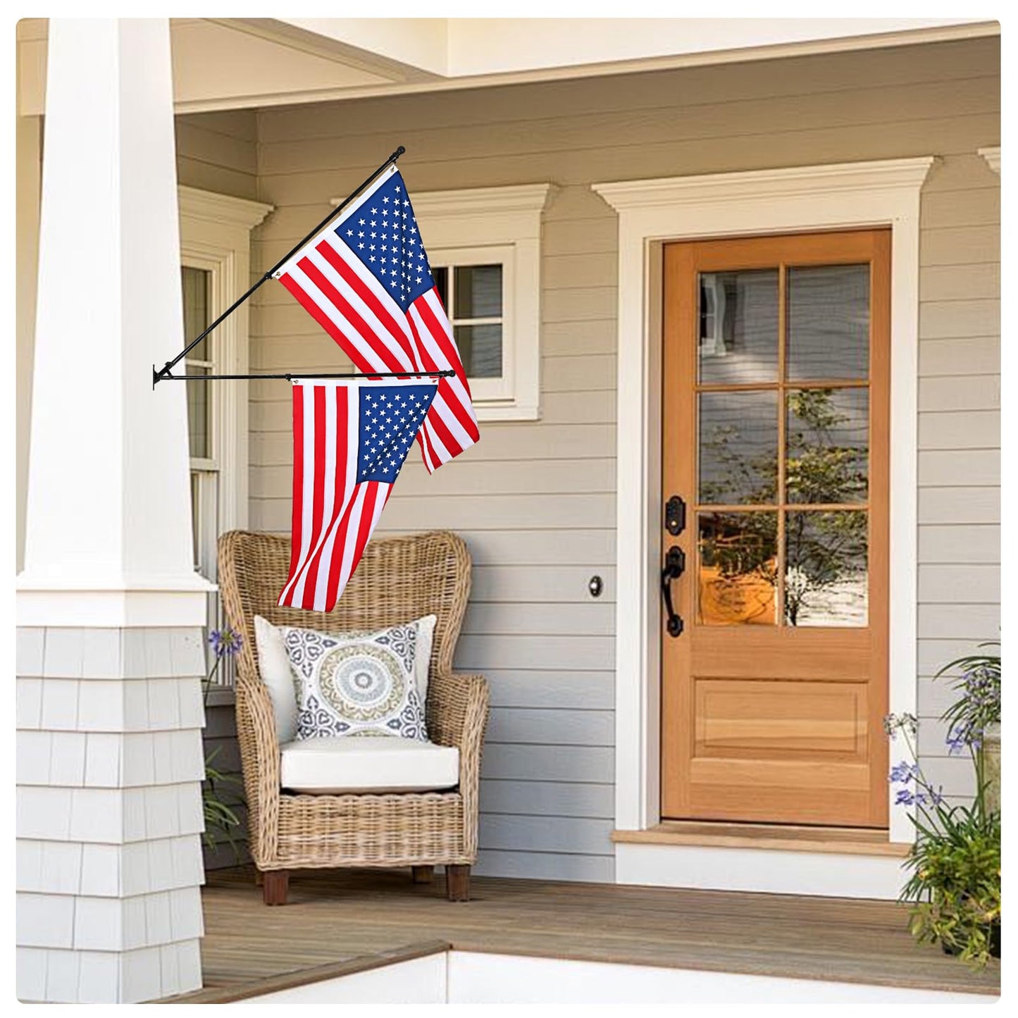SEEKNEW Black Flag Pole for Outside House, 6 FT Stainless Steel No Tangle Spinning Residential Flagpoles & Two-Position Flag Pole Holder Brackets Mounting for USA Outdoor Flags for Porch(Without Flag)