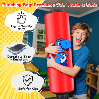Inflatable Punching Bag for Kids: Qoosea 48 Inches Kids Bop Bag Boxing Gloves & Air Pump Dinosaur Toy Gift for Toddler & Kid Ages 3-8,Freestanding Punching Bag Easy to Inflate,Durable Safe Boxing Bag